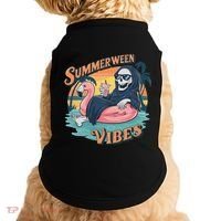 Summerween Vibes Skeleton Flamingo Float Summer Halloween Doggie Tank thumb 0