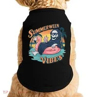Summerween Vibes Skeleton Flamingo Float Summer Halloween Doggie Tank thumb 0