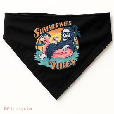 Summerween Vibes Skeleton Flamingo Float Summer Halloween USA-Made Doggie Bandana