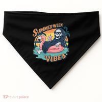 Summerween Vibes Skeleton Flamingo Float Summer Halloween USA-Made Doggie Bandana thumb 0