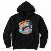 Summerween Vibes Skeleton Flamingo Float Summer Halloween Hoodie thumb 0