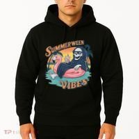 Summerween Vibes Skeleton Flamingo Float Summer Halloween Hoodie thumb 2