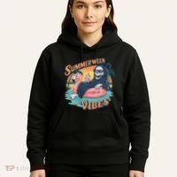 Summerween Vibes Skeleton Flamingo Float Summer Halloween Hoodie thumb 5