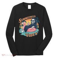 Summerween Vibes Skeleton Flamingo Float Summer Halloween Long Sleeve Shirt thumb 0