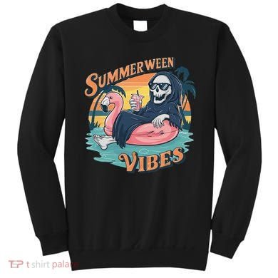 Summerween Vibes Skeleton Flamingo Float Summer Halloween Sweatshirt