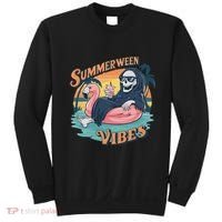 Summerween Vibes Skeleton Flamingo Float Summer Halloween Sweatshirt thumb 0