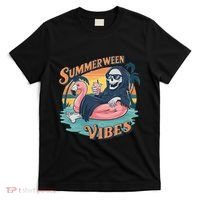 Summerween Vibes Skeleton Flamingo Float Summer Halloween T-Shirt thumb 0