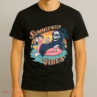 Summerween Vibes Skeleton Flamingo Float Summer Halloween T-Shirt thumb 3