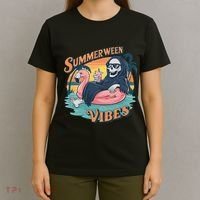 Summerween Vibes Skeleton Flamingo Float Summer Halloween T-Shirt thumb 4