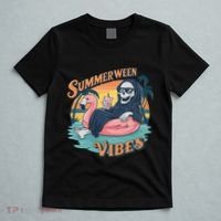 Summerween Vibes Skeleton Flamingo Float Summer Halloween T-Shirt thumb 5