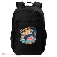 Summerween Vibes Skeleton Flamingo Float Summer Halloween Backpack thumb 0