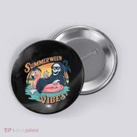 Summerween Vibes Skeleton Flamingo Float Summer Halloween Button thumb 0