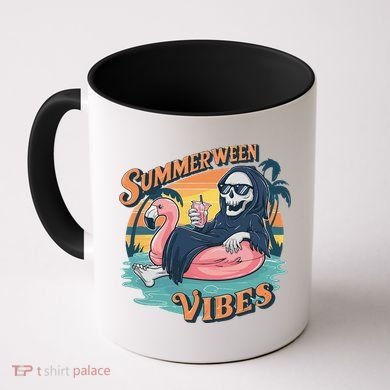 Summerween Vibes Skeleton Flamingo Float Summer Halloween Coffee Mug