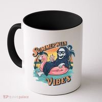 Summerween Vibes Skeleton Flamingo Float Summer Halloween Coffee Mug thumb 0