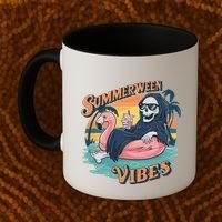 Summerween Vibes Skeleton Flamingo Float Summer Halloween Coffee Mug thumb 2