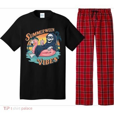 Summerween Vibes Skeleton Flamingo Float Summer Halloween Pajama Set
