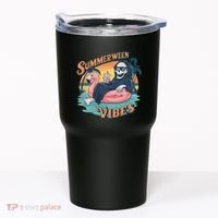 Summerween Vibes Skeleton Flamingo Float Summer Halloween Tumbler thumb 0