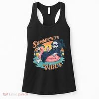 Summerween Vibes Skeleton Flamingo Float Summer Halloween Women's Tank Top thumb 0