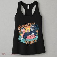 Summerween Vibes Skeleton Flamingo Float Summer Halloween Women's Tank Top thumb 3