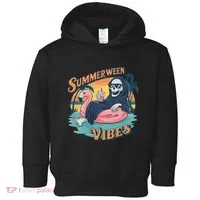 Summerween Vibes Skeleton Flamingo Float Summer Halloween Toddler Hoodie thumb 0