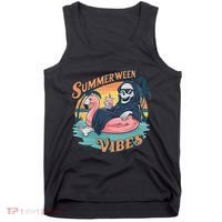 Summerween Vibes Skeleton Flamingo Float Summer Halloween Tank Top thumb 0