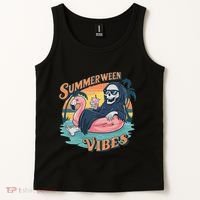 Summerween Vibes Skeleton Flamingo Float Summer Halloween Tank Top thumb 2