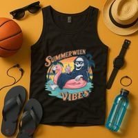 Summerween Vibes Skeleton Flamingo Float Summer Halloween Tank Top thumb 4