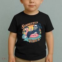 Summerween Vibes Skeleton Flamingo Float Summer Halloween Toddler T-Shirt thumb 2