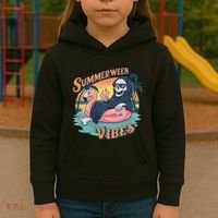 Summerween Vibes Skeleton Flamingo Float Summer Halloween Kids Hoodie thumb 3