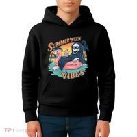 Summerween Vibes Skeleton Flamingo Float Summer Halloween Kids Hoodie thumb 4