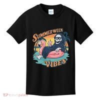 Summerween Vibes Skeleton Flamingo Float Summer Halloween Kids T-Shirt thumb 0