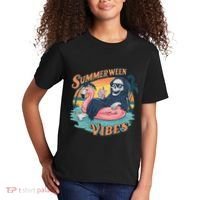 Summerween Vibes Skeleton Flamingo Float Summer Halloween Kids T-Shirt thumb 2
