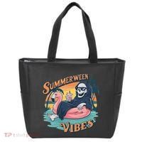 Summerween Vibes Skeleton Flamingo Float Summer Halloween Tote Bag thumb 0