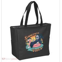 Summerween Vibes Skeleton Flamingo Float Summer Halloween Tote Bag thumb 2