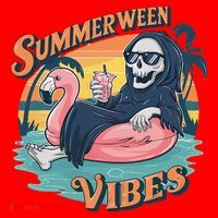 Summerween Vibes Skeleton Flamingo Float Summer Halloween Santa Hat thumb 1