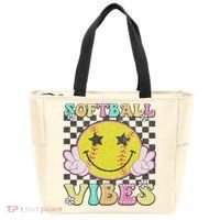 Softball Vibes Softball Retro Groovy Game Day Women Tote Bag thumb 0