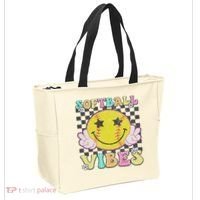 Softball Vibes Softball Retro Groovy Game Day Women Tote Bag thumb 2
