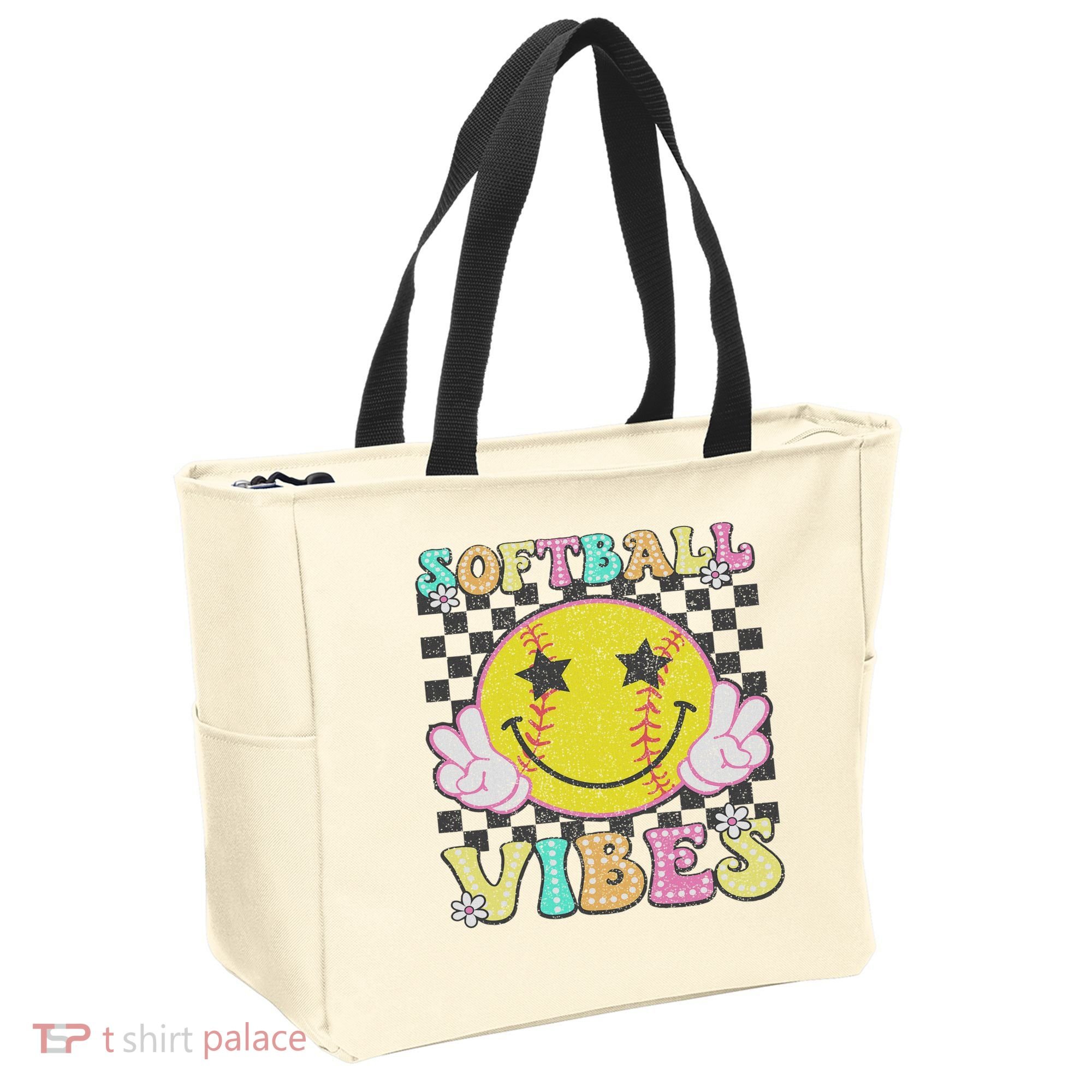Softball Vibes Softball Retro Groovy Game Day Women Tote Bag