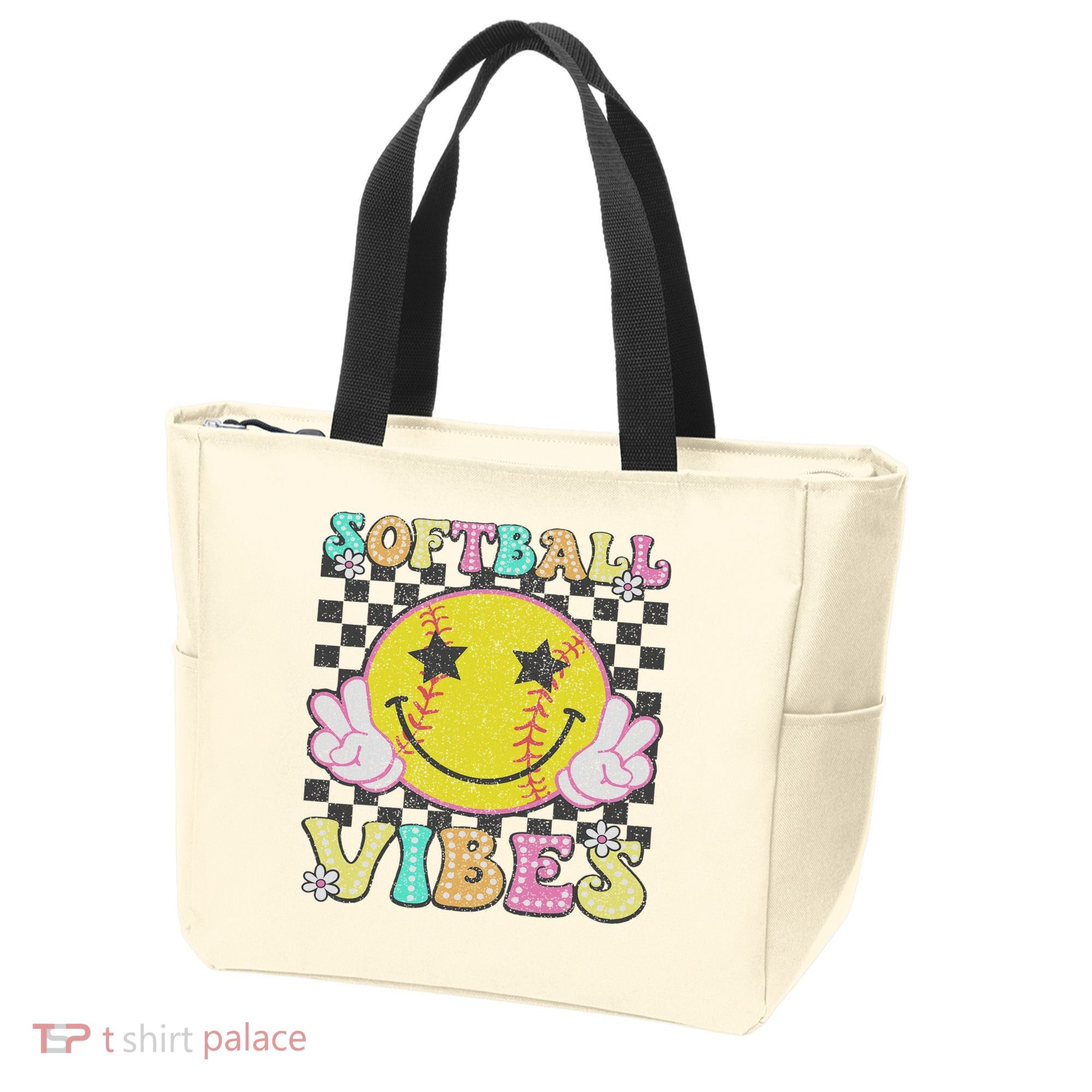 Softball Vibes Softball Retro Groovy Game Day Women Tote Bag