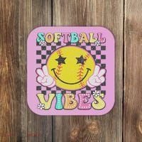 Softball Vibes Softball Retro Groovy Game Day Women Coaster thumb 0