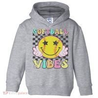 Softball Vibes Softball Retro Groovy Game Day Women Toddler Hoodie thumb 0