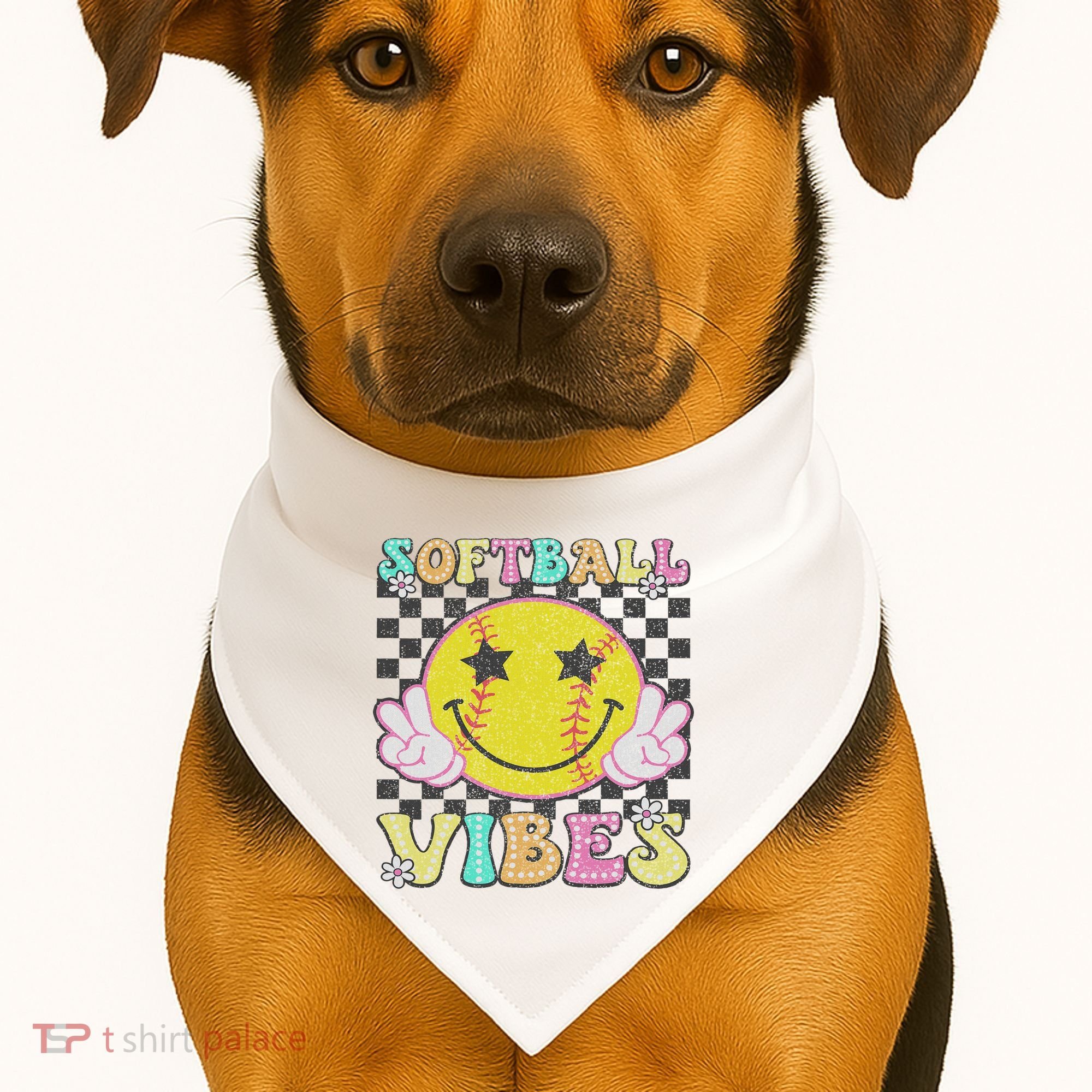 Softball Vibes Softball Retro Groovy Game Day Women USA-Made Doggie Bandana