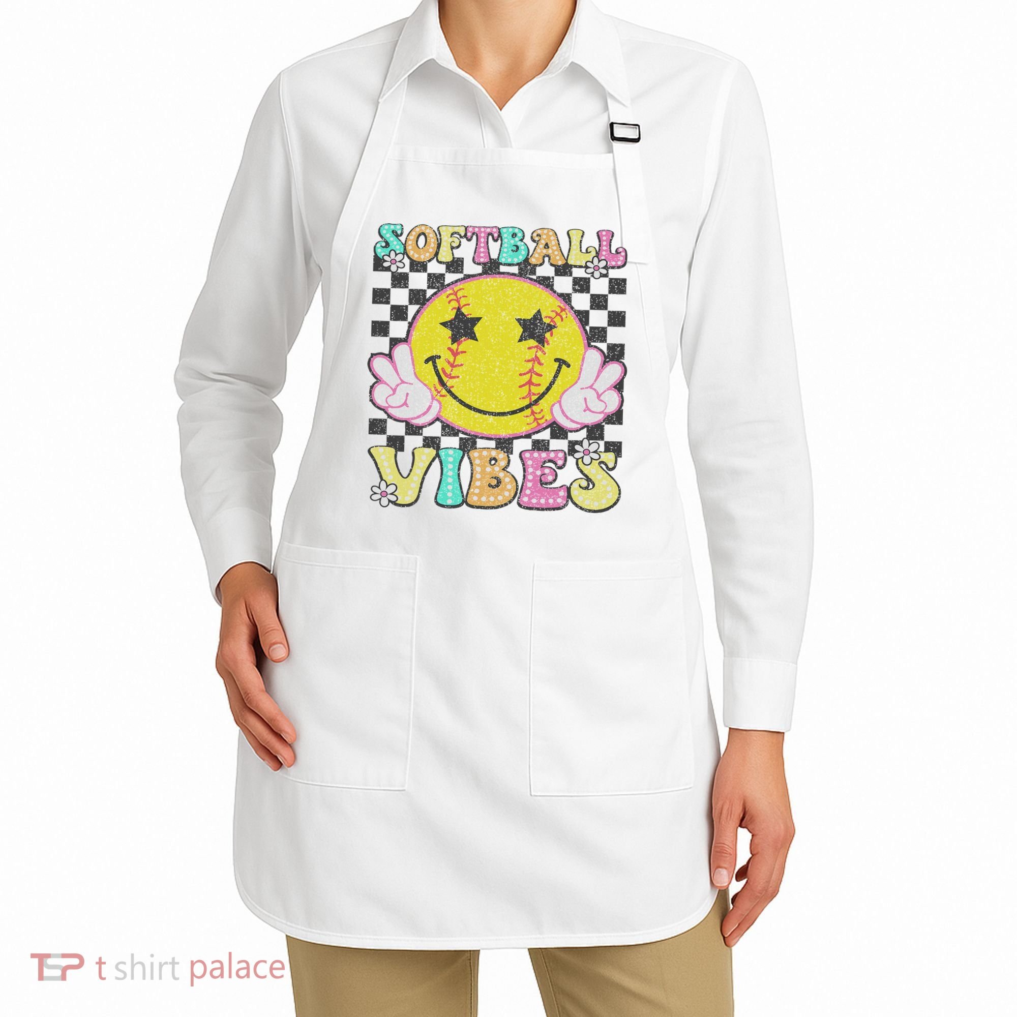 Softball Vibes Softball Retro Groovy Game Day Women Apron