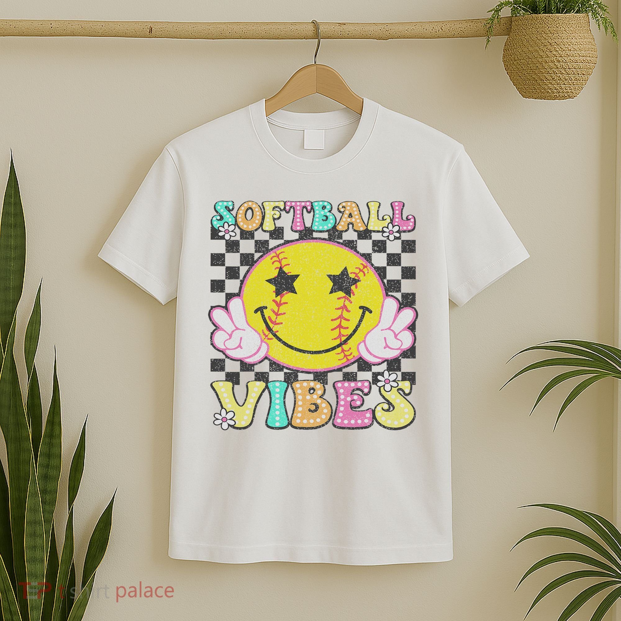 Softball Vibes Softball Retro Groovy Game Day Women T-Shirt