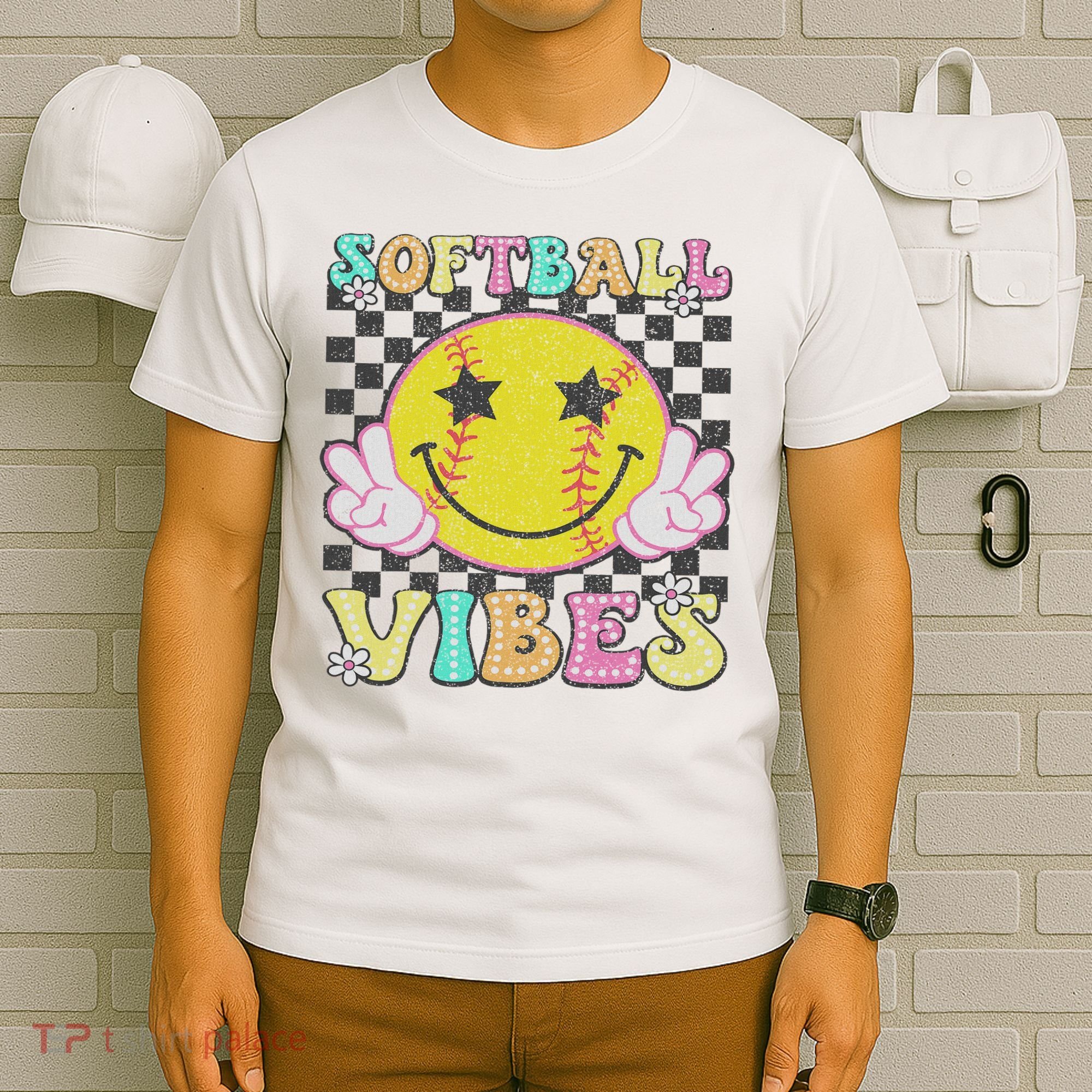 Softball Vibes Softball Retro Groovy Game Day Women T-Shirt