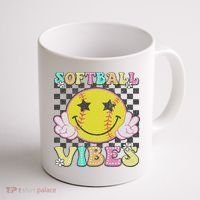 Softball Vibes Softball Retro Groovy Game Day Women Coffee Mug thumb 1