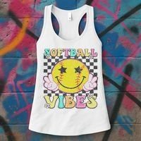 Softball Vibes Softball Retro Groovy Game Day Women Women's Tank Top thumb 3