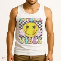 Softball Vibes Softball Retro Groovy Game Day Women Tank Top thumb 3