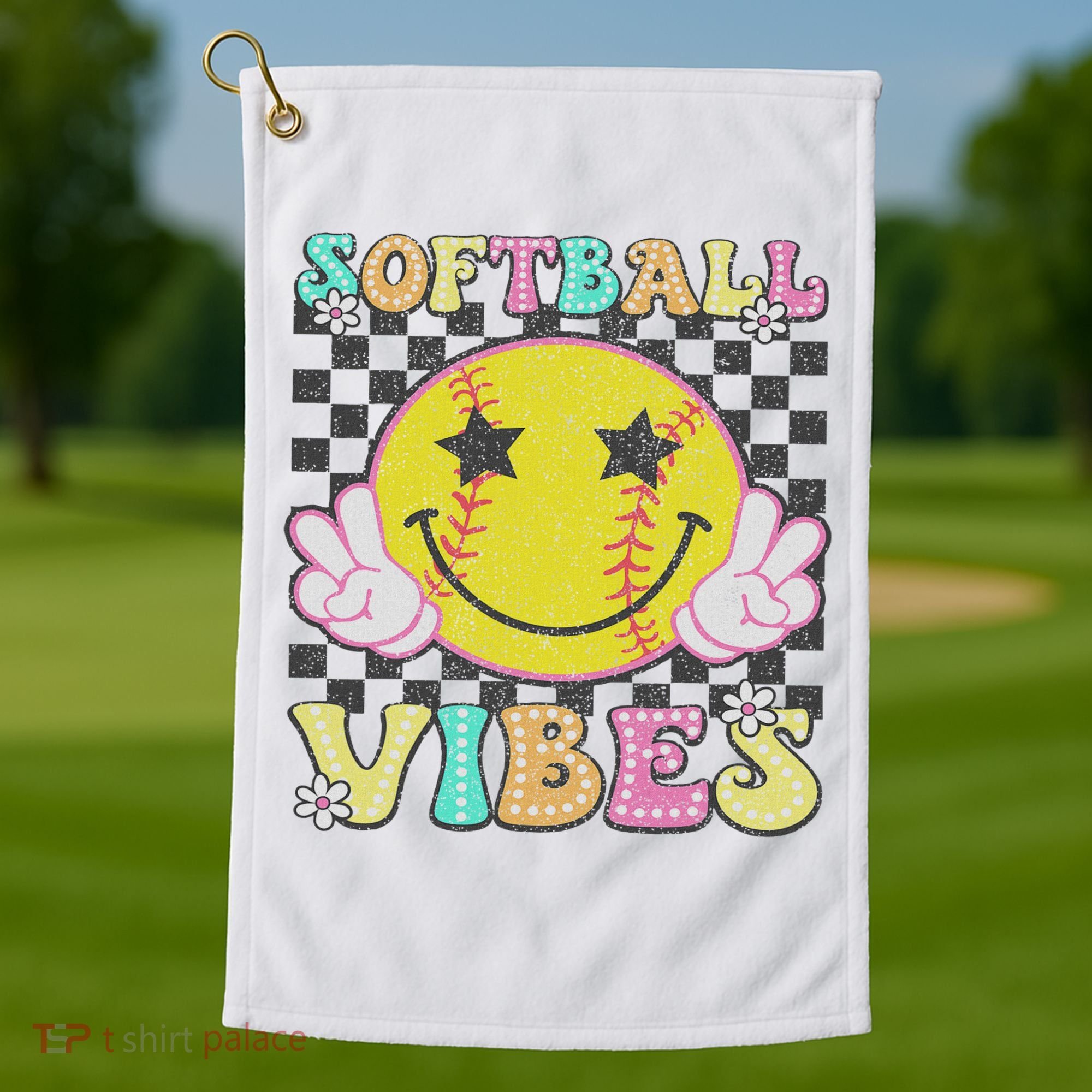Softball Vibes Softball Retro Groovy Game Day Women Golf Towel