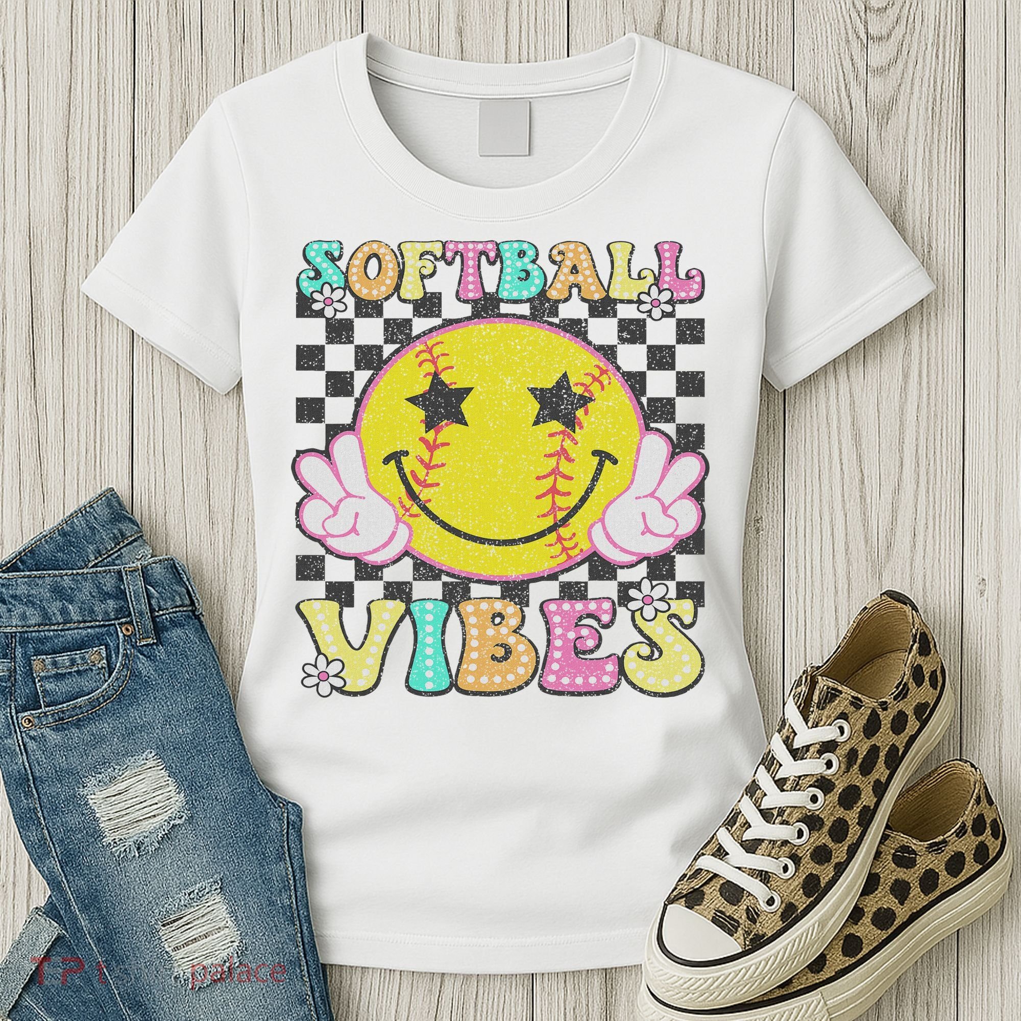 Softball Vibes Softball Retro Groovy Game Day Women Women's T-Shirt